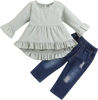 Toddler Baby Girl 2PC Outfit Set – Ruffle Top & Floral Pants